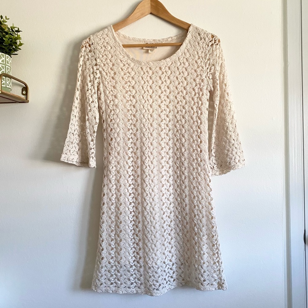 Crochet Mini Dress in Cream | Boho Festival Dress